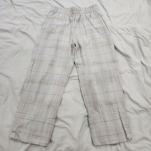 ZARA beige cream windowpane linen pants